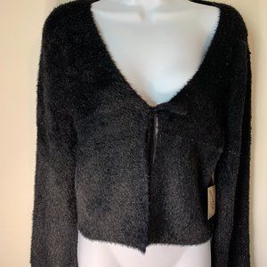 NWT Happily Grey	Eyelash Sweater Black with Silver Flecks Size L